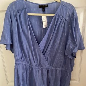 Lane Bryant Blue Faux Wrap Top Flutter 22